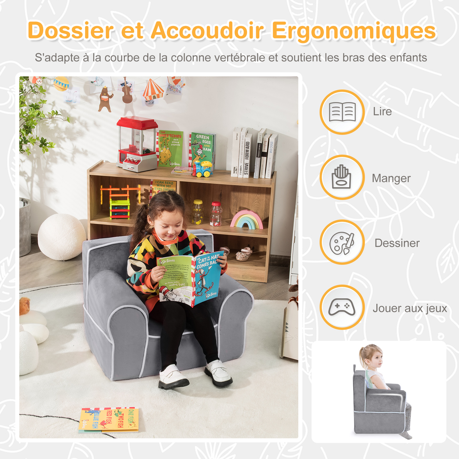 Fauteuil pour Enfant de 0 à 5 Ans, Canapé avec de Tissu en Velours Et Rembourré d’Éponges de Haute Qualité, Chaise pour Salle de Jeux, Chambre, Jardin d'enfants