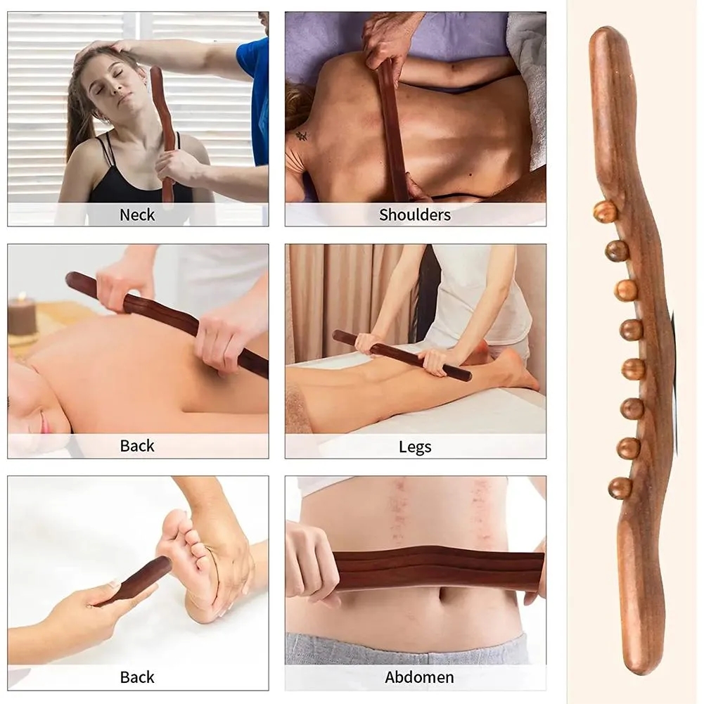 ไม้ GuaSha Stick Beech ไม้ Therapy กลับไหล่คอเอวเครื่องมือนวดไขมัน Burner Meridian Cellulite Scraper Body Slimming