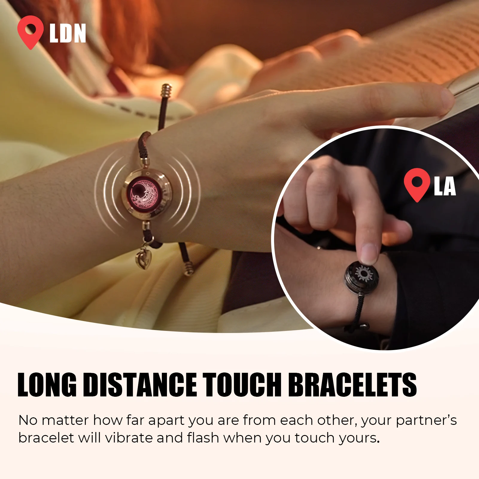 TOTWOO Pulseras de regalo para el Día de San Valentín Pulsera táctil de larga distancia para parejas, joyería de emparejamiento Bluetooth con vibración y luz