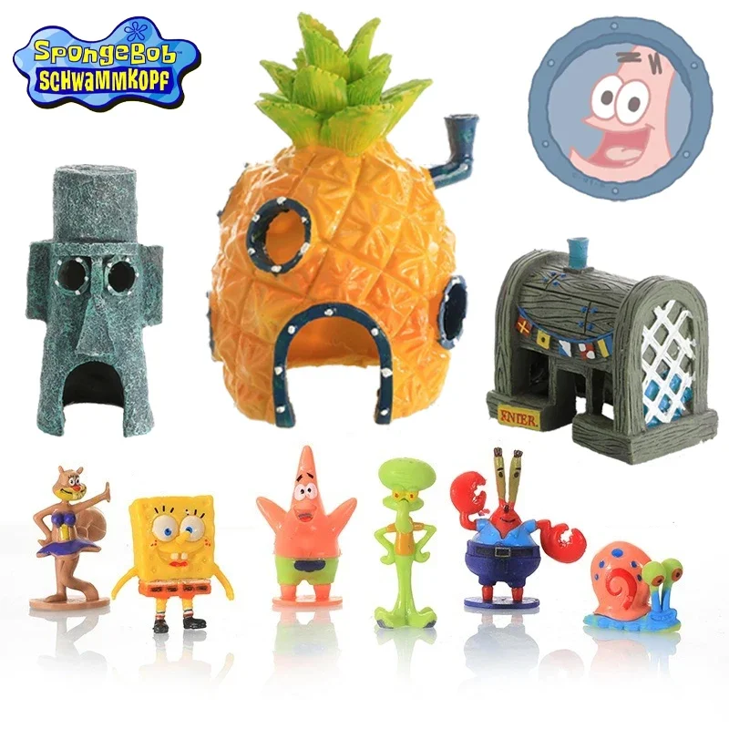 6 Chiếc SpongeBob Cá Trang Trí Hình Hoạt Hình Bể Cá Búp Bê Trang Trí Dứa Nhà Cá Tôm NƠI ẨN NÁU Trang Trí Bể Cá
