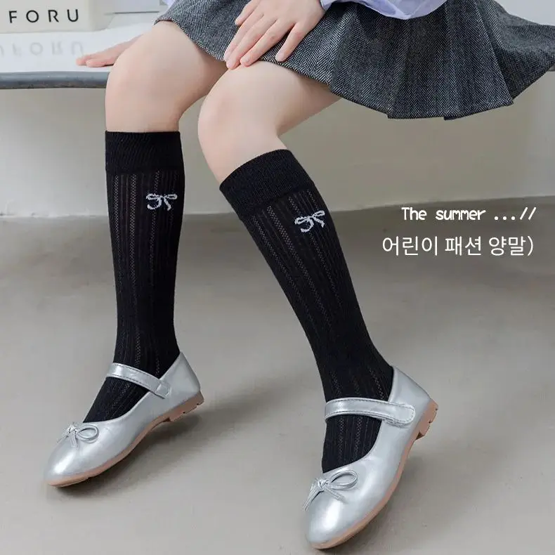 Calcetines largos de verano para niña, calcetines hasta la rodilla estilo Preppy, calcetines de malla sólidos de verano para niña, calcetines hasta el muslo con medias de algodón