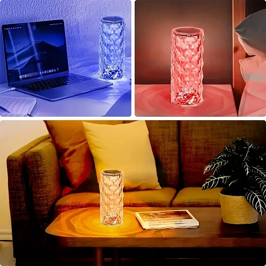 LED-Nachtlicht, Crystal Touch Rose, Tischlampe, wiederaufladbar, 16 Farben, romantische Tischlampe, Schlafzimmer, Nachttisch, Wohnzimmer, Dekoration