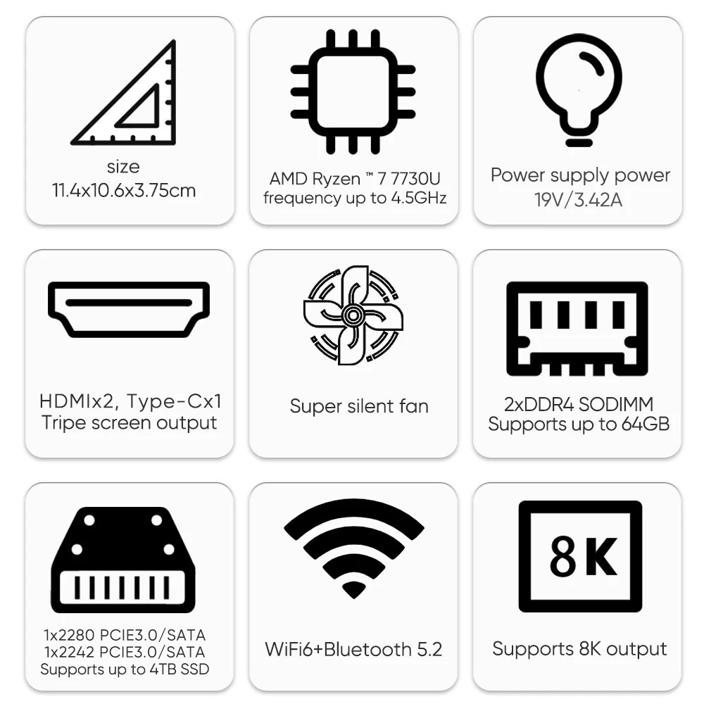 Mini PC with AMD Ryzen 7 7730U 7 5800U Mini Computer, Mini Gaming PC with USB Type-C Desktop Computer Supports Triple 4K Display