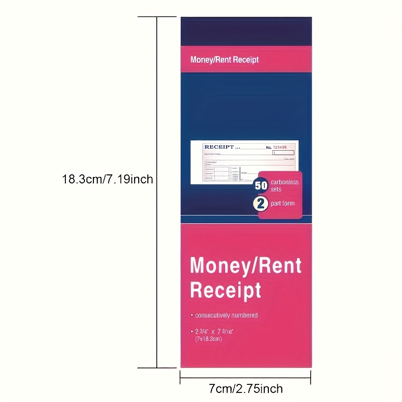 Livro de recibos carbonless de 2 partes, branco e canário, 2 partes, 2.75x7.19 Polegada, 50 conjuntos