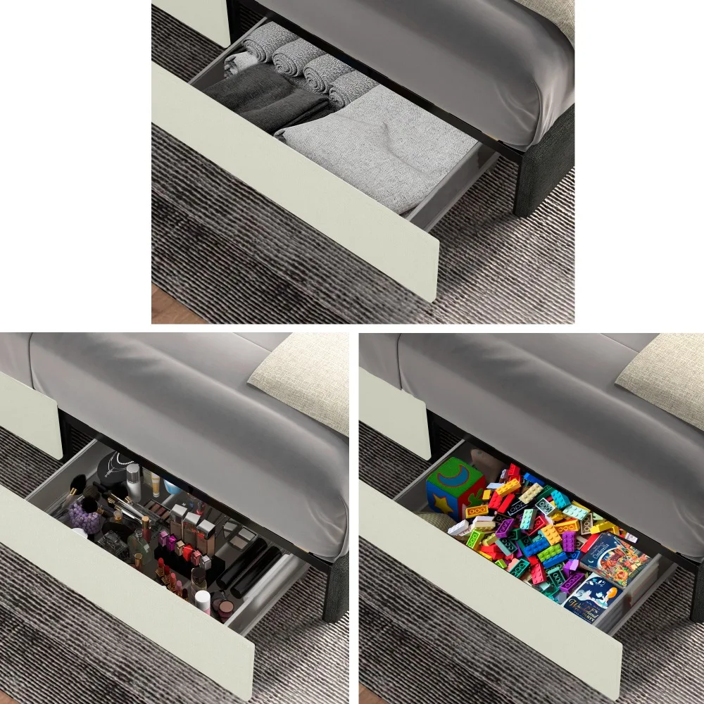 Queen Size Platform Bed with 2 Storage Drawers, Upholstered Velvet Wingback Headboard, Wooden Slat Support, No Box Spring Needed