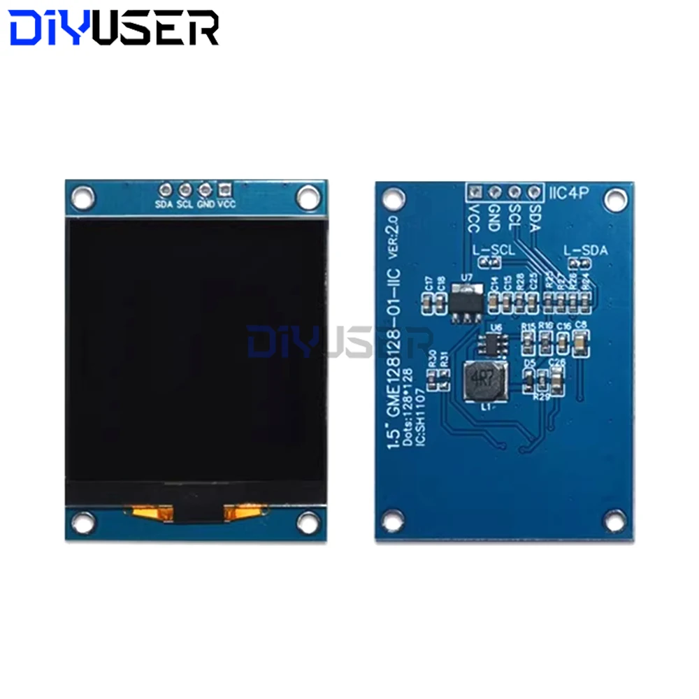 1,5 Zoll OLED-Anzeigemodul 128 x 128 Pixel SH1107 Treiber I2C IIC 4Pin für Arduino ESP32 Raspberry Pi