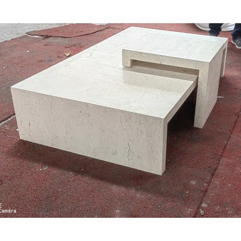 Mesa de centro retangular luxuosa moderna, bege natural, pedra calcária, design criativo, mesas de mármore