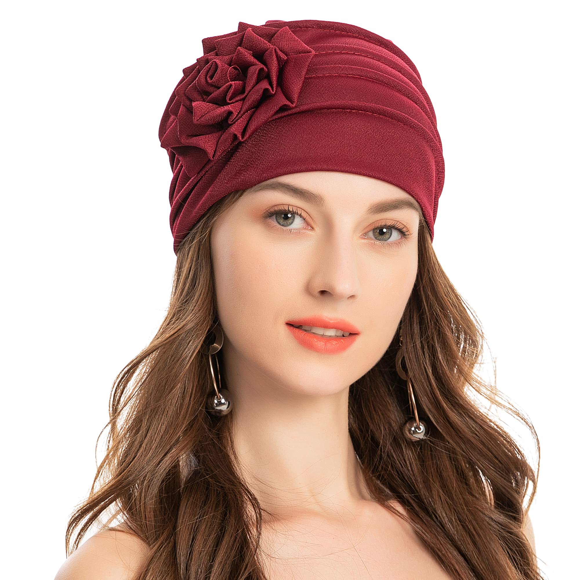 Moslim Mode Effen Kleur Vrouwen Hijab Tulband Muts Met Bloem Chemo Hoofddeksels Elastische Hoofd Wrap Cap