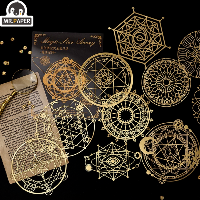 Mr.Paper 빈티지 할로우 브론징 카드스톡 종이, 미적인 손 계정 장식 재료 종이 제품, 8 가지 스타일, 10 개/가방