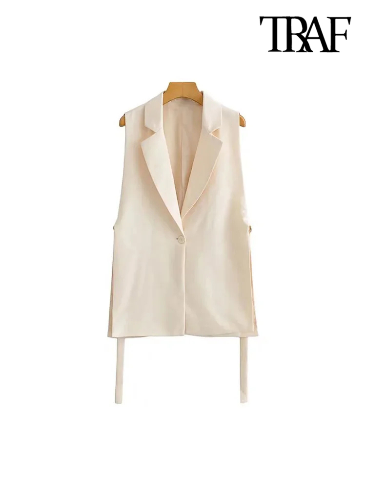 ONKOGENE Frauen Mode Mit Wasserhähne Seitenschlitze Weste Vintage Ärmel Vorderen Knopf Weibliche Oberbekleidung Chic Weste Tops