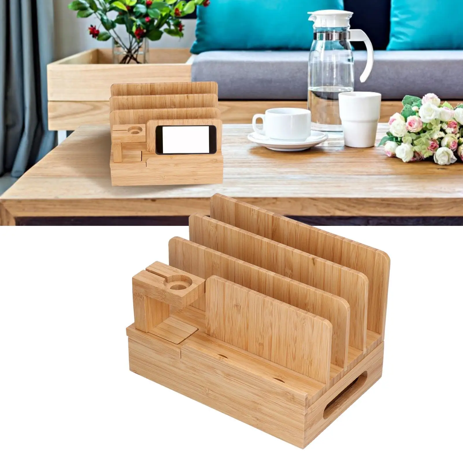 Eco-Friendly Bamboo Charging Station & Organizer for multiple Devices - Compatible & Stylish