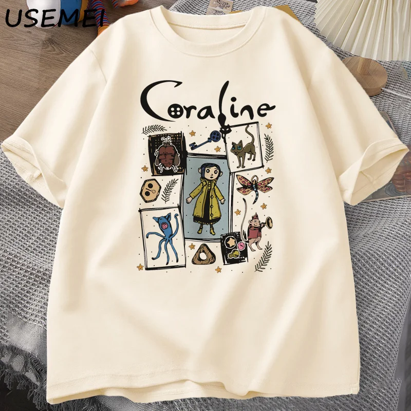 コララインハロウィン Tシャツ女性男性不気味なヴィンテージ Tシャツ原宿秋半袖 Tシャツ綿婦人服