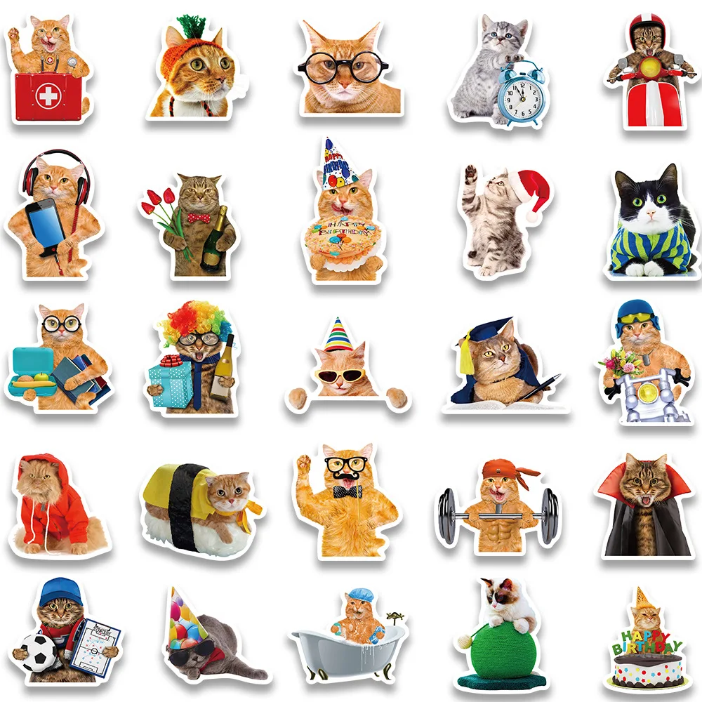 猫をテーマにした面白い動物のクールなステッカー,ヴィンテージのステッカー,DIYノート,スーツケース,オートバイ,ラップトップ,冷蔵庫,装飾,落書き