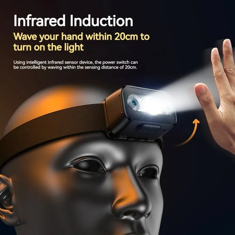 PHILIPS-linterna frontal LED con Sensor, faro recargable tipo C para exteriores, Camping y pesca, diez tipos de iluminación