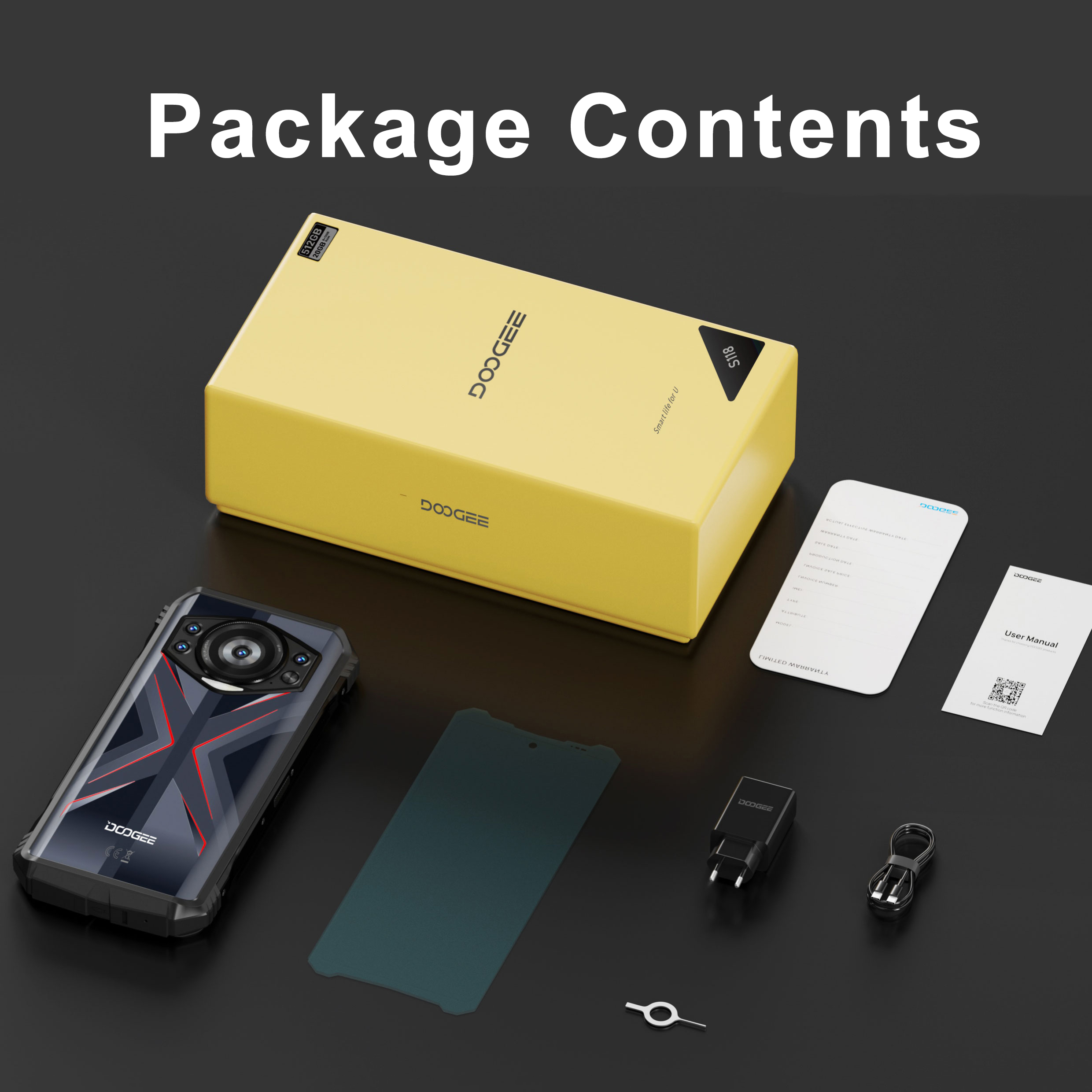 DOOGEE S118 Smartphone Robuste 20Go + 512Go 6.58" 10800mAh 33W Charge Rapide 50MP IP68 Téléphone Double SIM 4G NFC GPS