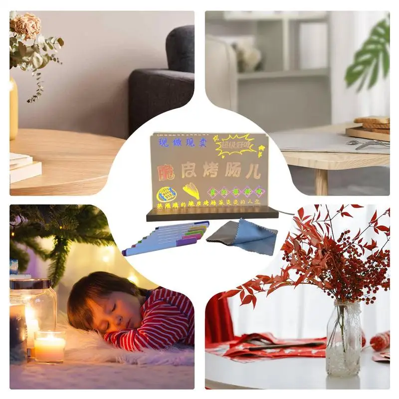 LED Message Note Board Dry Erase Light Up Note Board Bright LED Light Strip Glowing Acrylic Message Marker Board For School Work