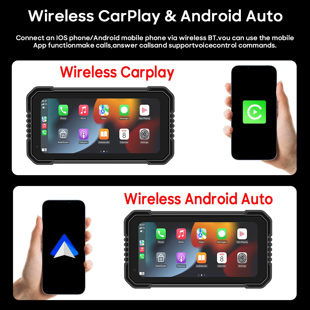 6.25 インチオートバイナビゲーション画面 1560*720 ワイヤレス CarPlay Android 自動オートバイ GPS モーター DVR モニター TPMS オプション
