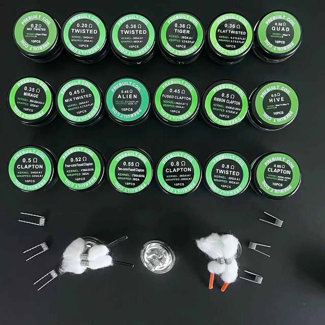 100/50/10 Uds bobinas prefabricadas resistencia 0,2-0,85 mezcla plana colmena retorcida Quad Clapton Mirage Alien A1 accesorios de herramientas