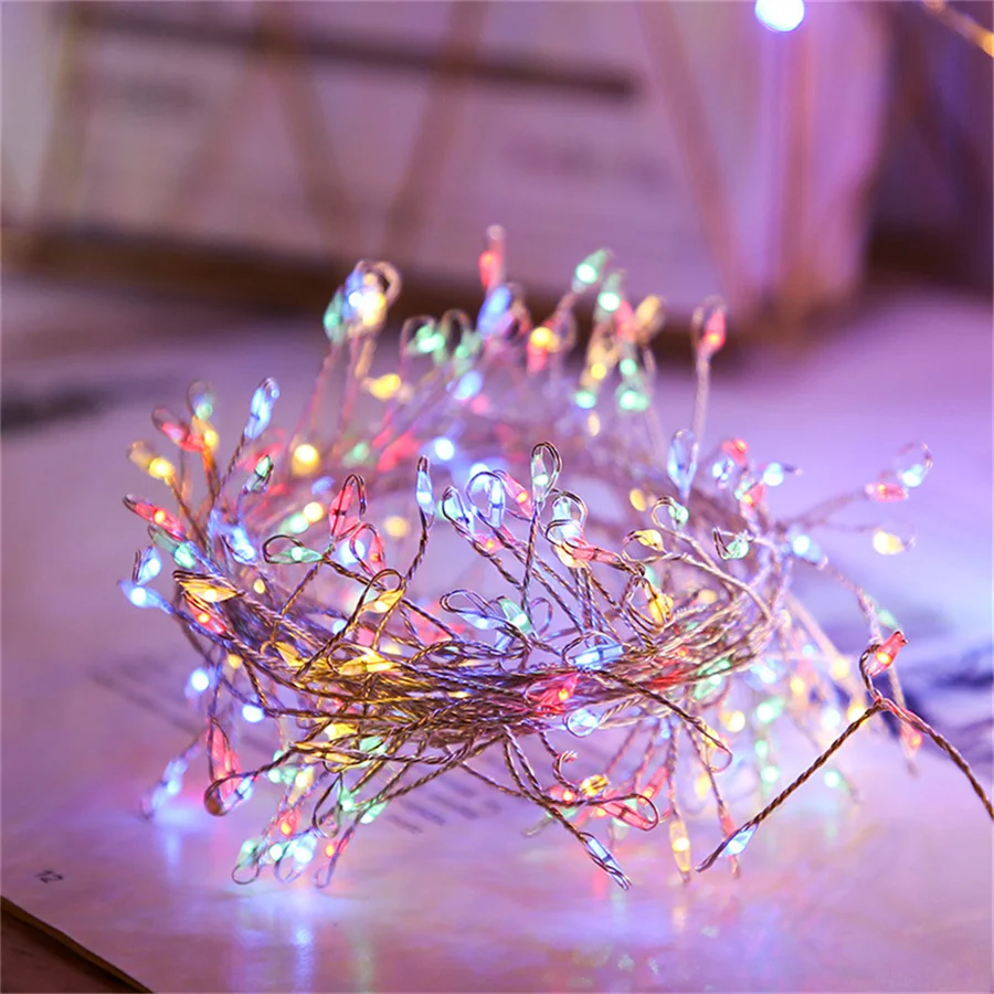 3/6/12M LED Christmas Garland Starry Cluster Light With Remote USB Power Firecracker Fairy Light Copper Wire Party String Light