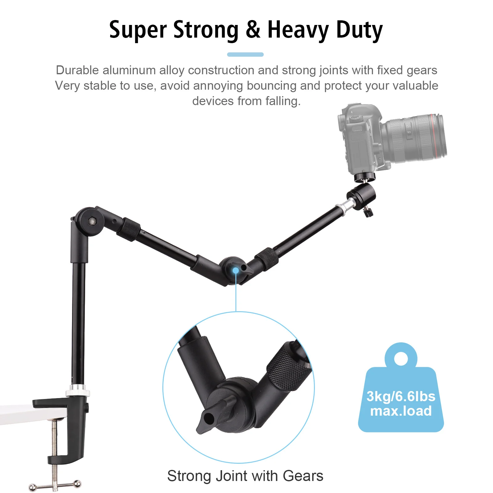 Andoer ST-01 Metallhalterung, flexibel, faltbar, Schreibtischhalterung, Kugelkopf-Adapter für Fülllicht, LED-Ringlicht, Kamera, Smartphone