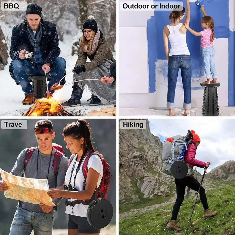 Hot 2025 Sgabello telescopico pieghevole portatile Sedia da coda per metropolitana in plastica leggera e pesca da campeggio all'aperto con borsa per il trasporto
