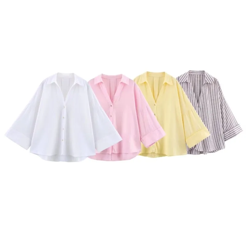HipSeam-Camiseta de manga ancha para mujer, camisas con dobladillo asimétrico y botones, camisas y blusas de lino con cuello sencillo para mujer