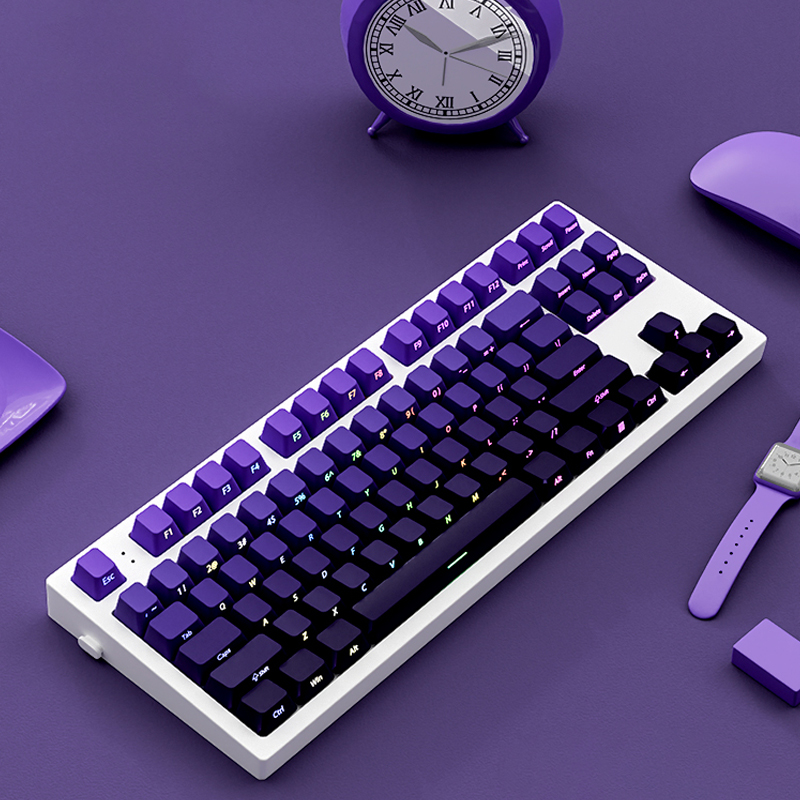 Градиентные фиолетовые колпачки для клавиш Double Shot PBT Cherry Profile, колпачки для клавиш с боковой печатью RGB и подсветкой, 135 клавиш для переключателей Cherry MX, клавиатура