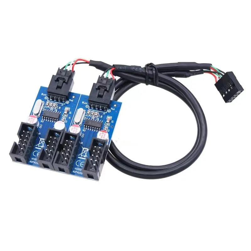 Divisor USB de 9 pines, placa base, interfaz hembra USB, divisor de cabezal, adaptador de Cable de extensión de 1 a 2, conectores HUB USB de 9 pines y 1 a 4