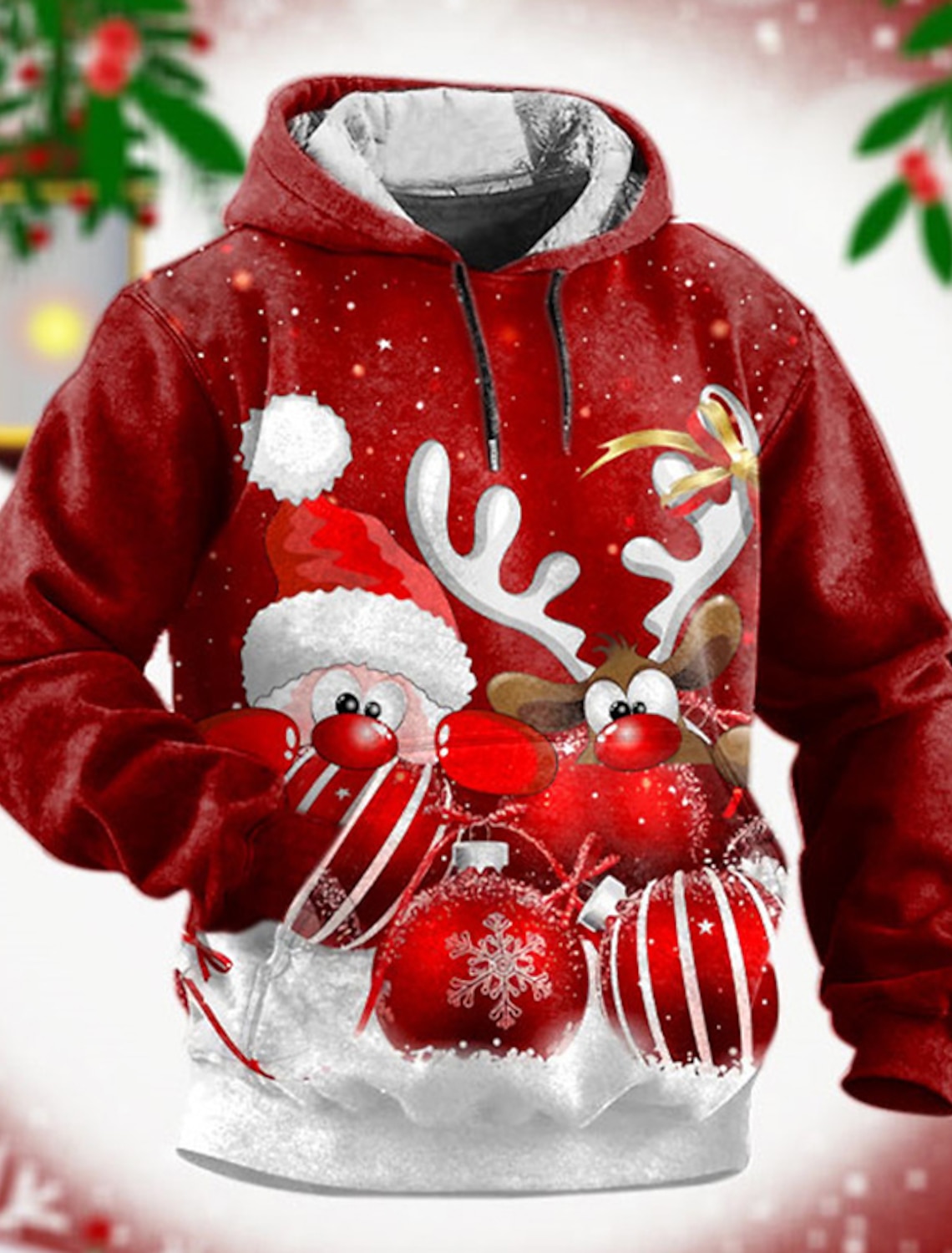재미 있은 남자의 후드 후드 3D 인쇄 Christams 테마 운동복 Drawstring Sportwear 긴 소매 탑 캐주얼 남성 의류