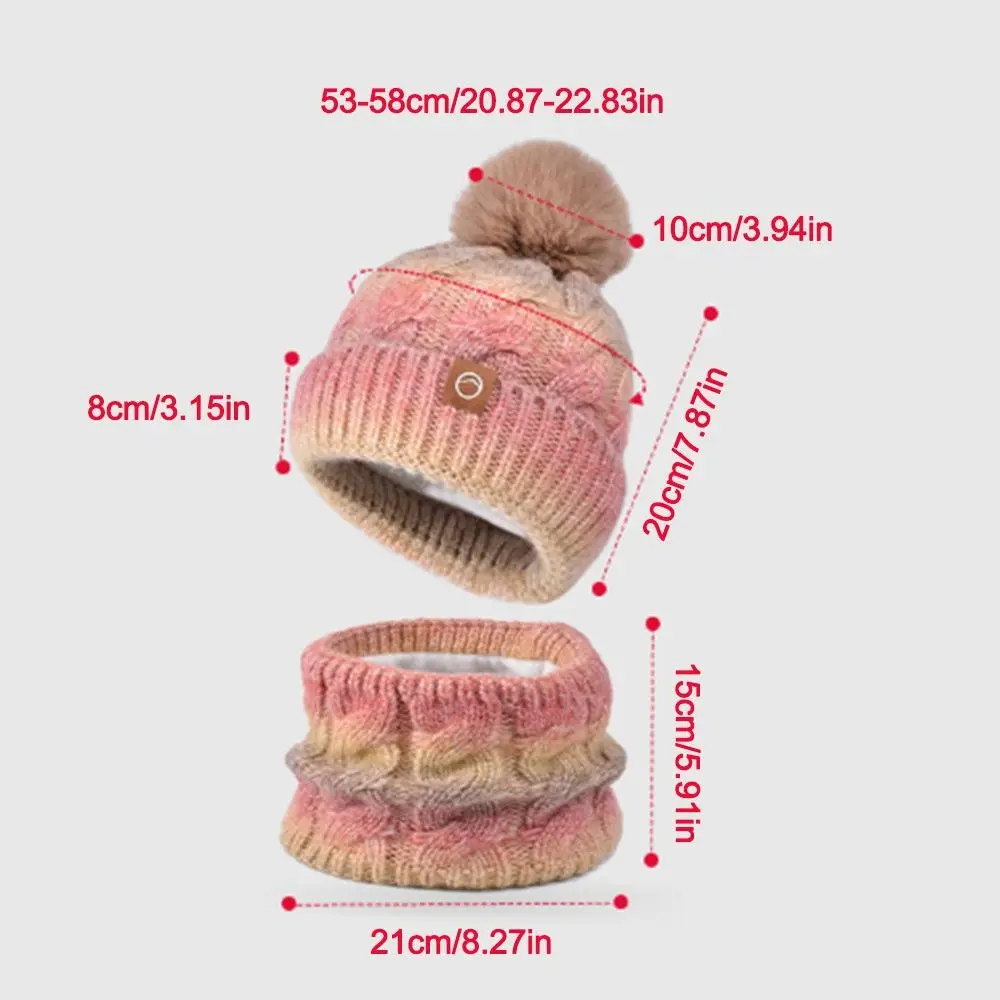 Set di sciarpe per cappelli lavorati a maglia di colore sfumato di moda Berretti antivento resistenti al freddo Berretti scaldacollo ispessito caldo invernale per donna