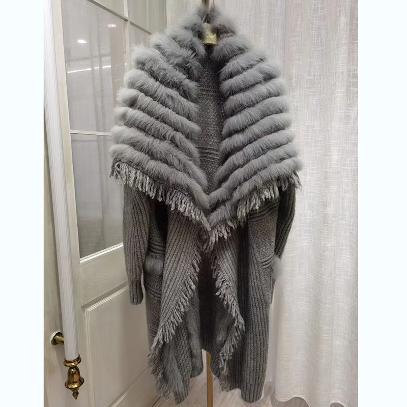 Mulheres plus size malha casaco de pele de raposa feminino solto outono manga longa casaco de malha europeu elegante casacos de lã