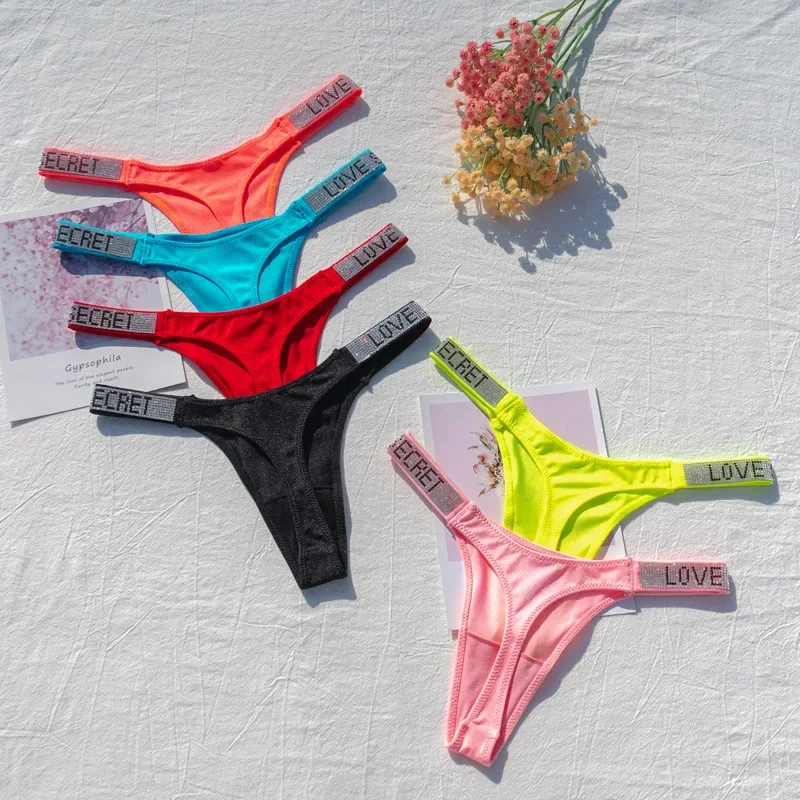Frauen Höschen Glänzenden Strass Sexy Dessous Frauen Low Rise Nylon Weibliche Unterwäsche Geheimnis G-string Neon Farbe Frauen Tanga