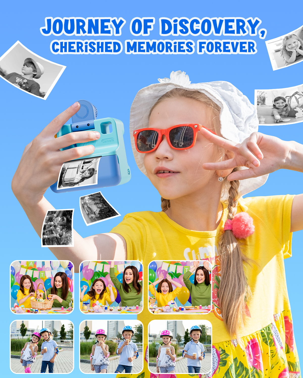 Gofunly Appareil photo numérique pour enfants Jouet 1080P HD Caméra à impression instantanée 180 °   Cadeau de caméra Len Rotation pour filles et garçons