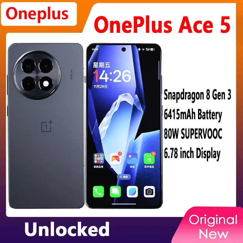 ปลดล็อค OnePlus Ace5 โทรศัพท์มือถือ 6.78 "AMOLED 120HZ 80W 50.0MP กล้อง Snapdragon 8 Gen 3 Android 15.0 OTA