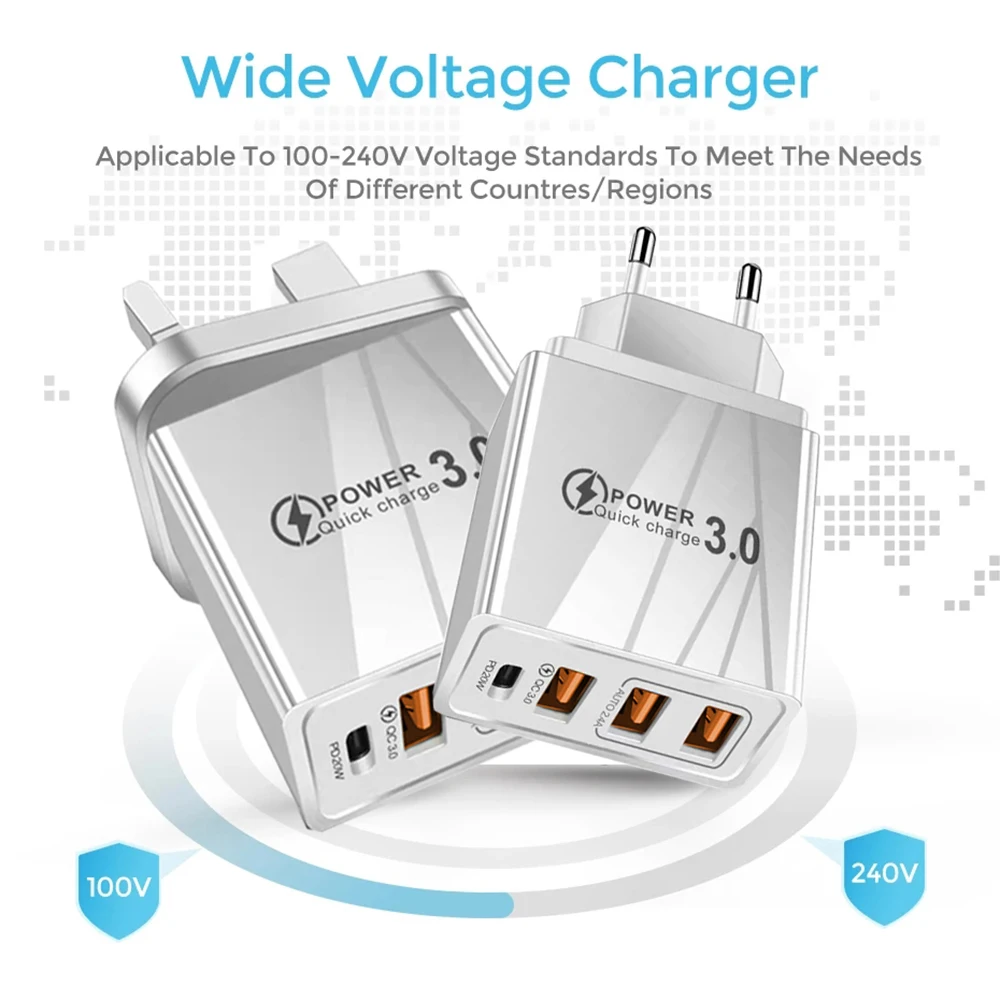 48 ワット USB 充電器 QC 3.0 タイプ C PD 高速充電 iPhone 12 13 最大サムスン S21 Huawei 社 Xiaomi 携帯電話 EU/米国プラグ壁の充電器