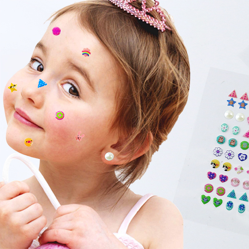 Pendientes adhesivos para niñas, gemas 3D, autoadhesivos, purpurina, artesanía de cristal, decoración de uñas, pegatinas de maquillaje