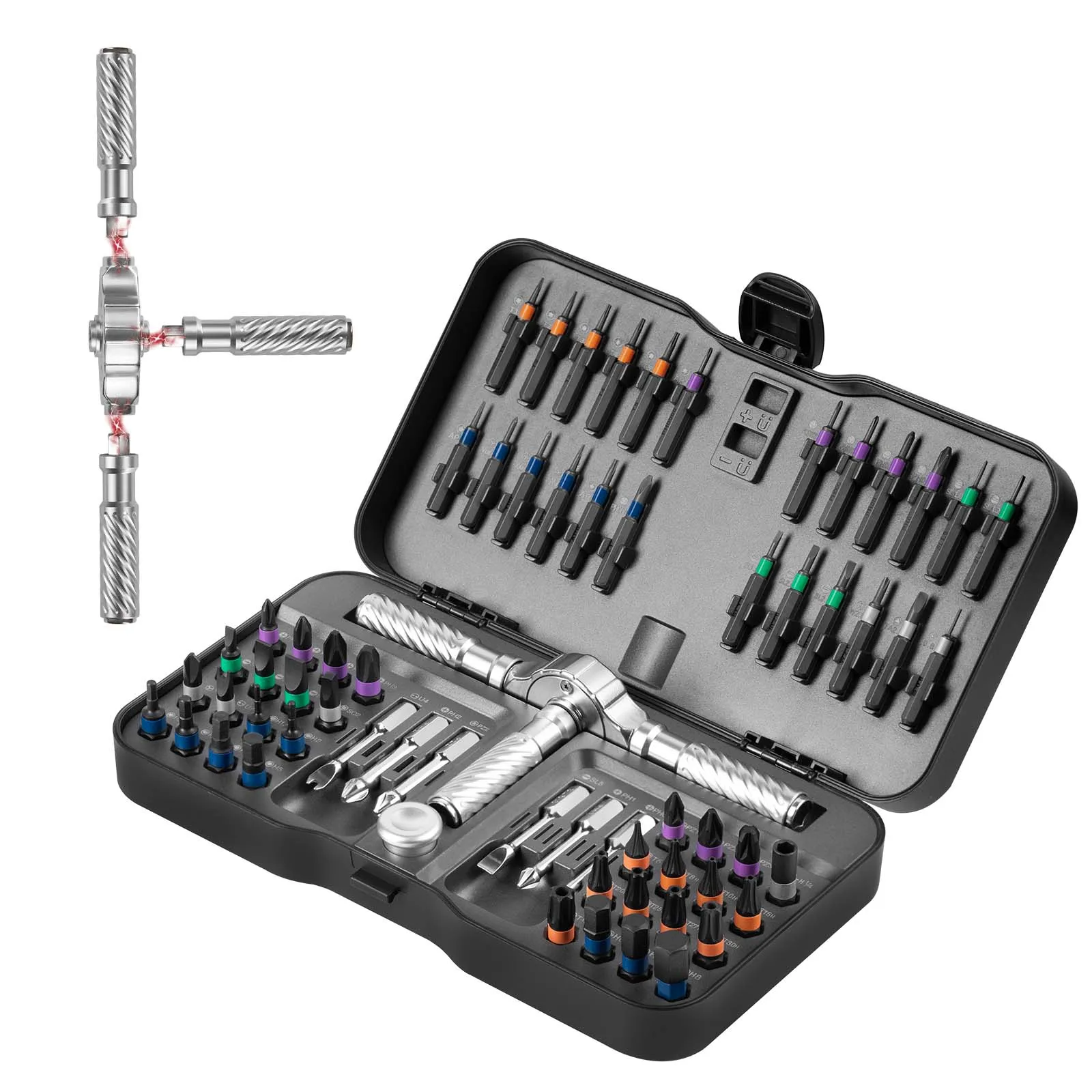 Juego de destornilladores de trinquete magnéticos Precision 24/40/66 en 1, magnetizador con mango en T desmontable, fija muebles, electrónica y gafas