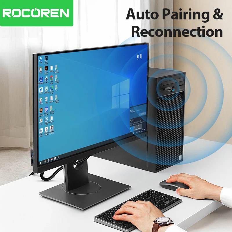 Rocoren USB Bluetooth-адаптер Bluetooth 6.0 Dongle для ПК Windows 11/10/8.1 Bluetooth-приемник и передатчик для клавиатуры/мыши