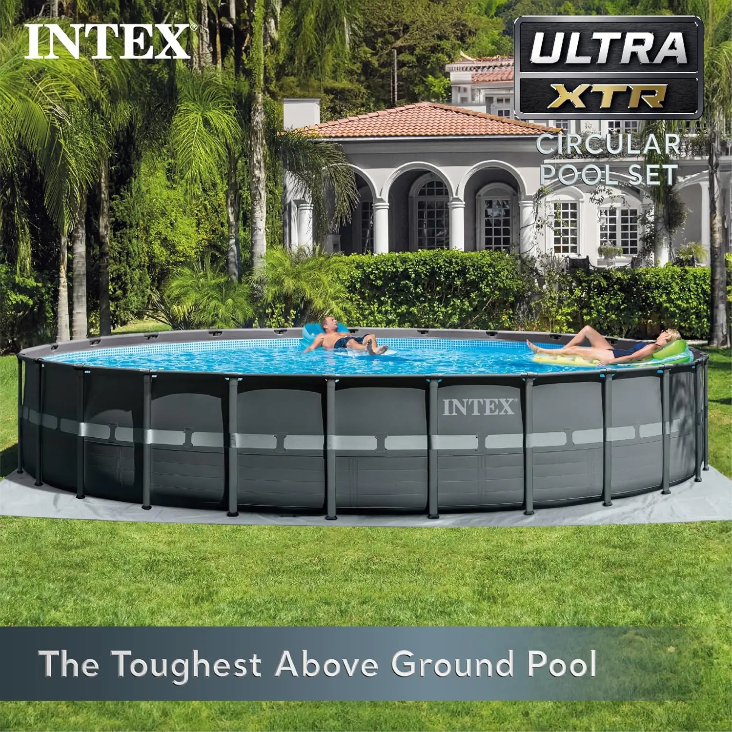 Frame 18' x 52" Above Ground Swimming Pool with Sand Filter Pump, Ladder, Cover, & Maintenance Accessory Kit with Vacuum