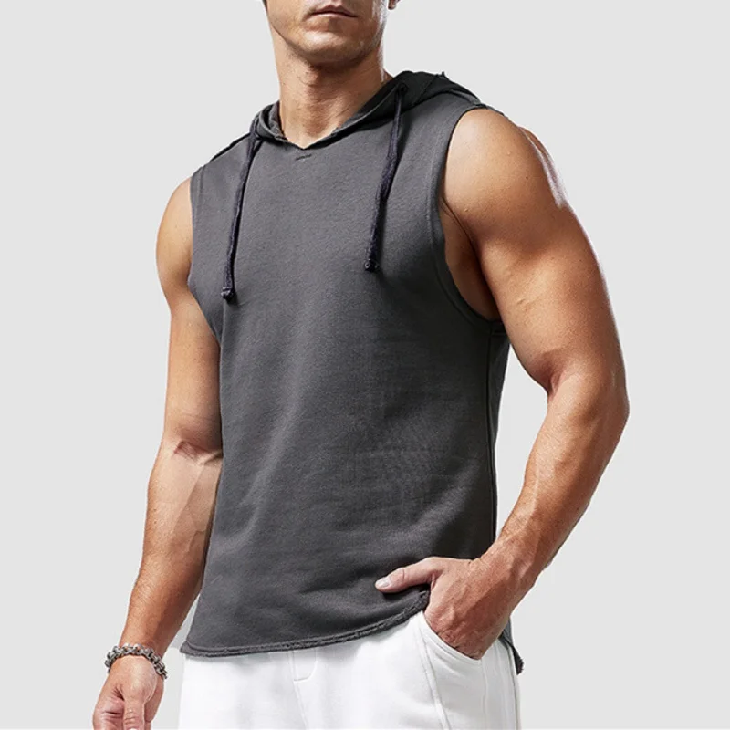 M-3XL メンズ タンクトップ ベスト ノースリーブTシャツ フード付き 男性用Tシャツ ジム エクササイズ スポーツ ゴルフシャツ 韓国風 カジュアル 無地