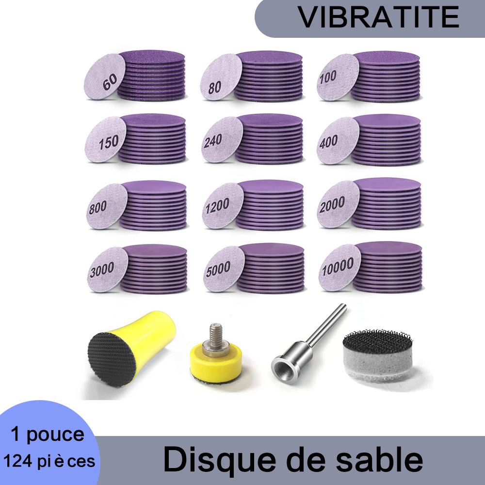 Papier de verre humide et sec à crochet et boucle, 1 pouce, 124 pièces, grains 60 à 10000, avec tampons de polissage, tampon de support à tige 1/8 et tampon d'interface