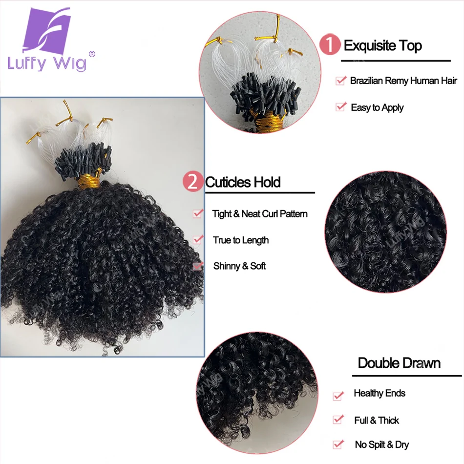 Luffy-Extensions de Cheveux Humains Brésiliens Remy à Double Proximité, Mèches Afro Crépues et Bouclées, 100%