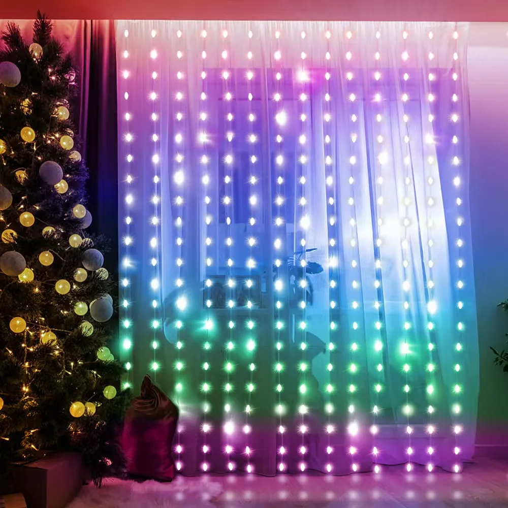 Christmas Smart Curtain String Light WS2812B 400Led String DIY Picture Text Music Sync Led Display Bluetooth Party Decor Light