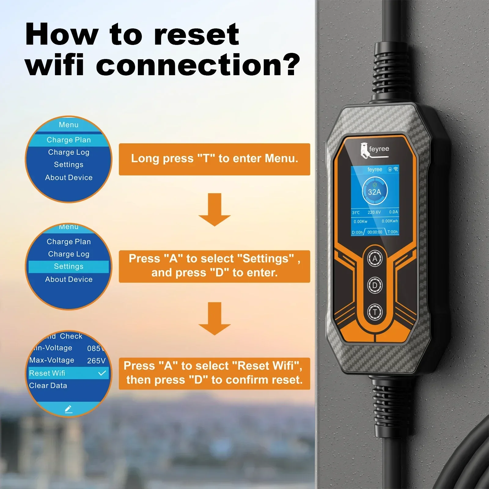 feyree 11KW 16A 3 相タイプ 2 ポータブル EV 充電器 Wi-Fi アプリ Bluetooth バージョン EVSE 充電ケーブル 5 メートル CEE プラグ電気自動車用