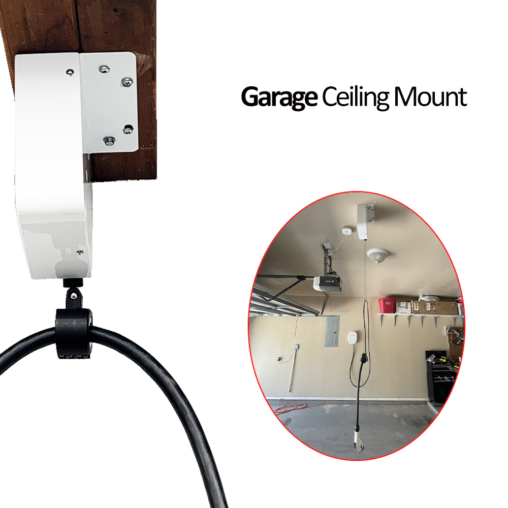 Residential Garage EV Charger Cable Management Retractor Auto Lock Stop 40A 9.6kw 25FT Ceiling Mount EV Charger Cable Retractor