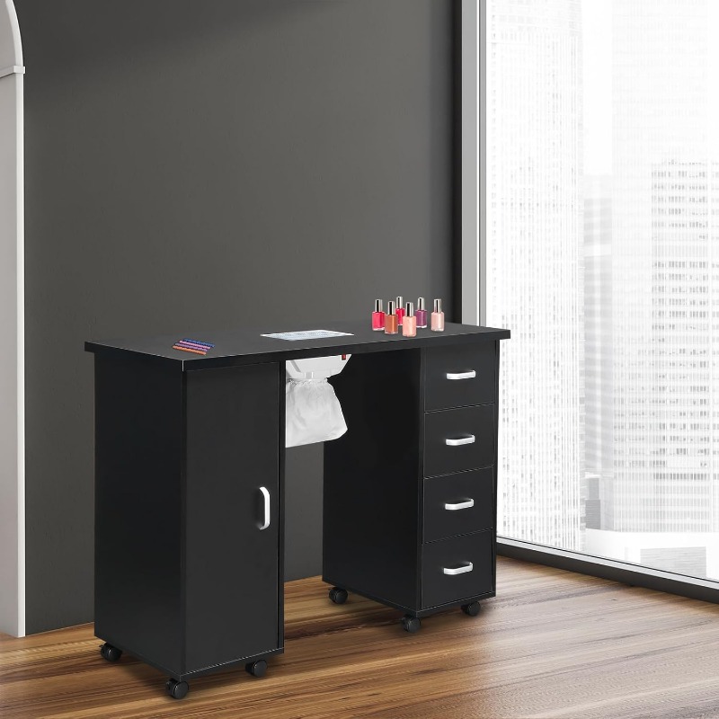 Nail Table with Fan, Professional Nail Art Manicure Table, Beauty Salon Workstation Table with Storage, Nail Desk