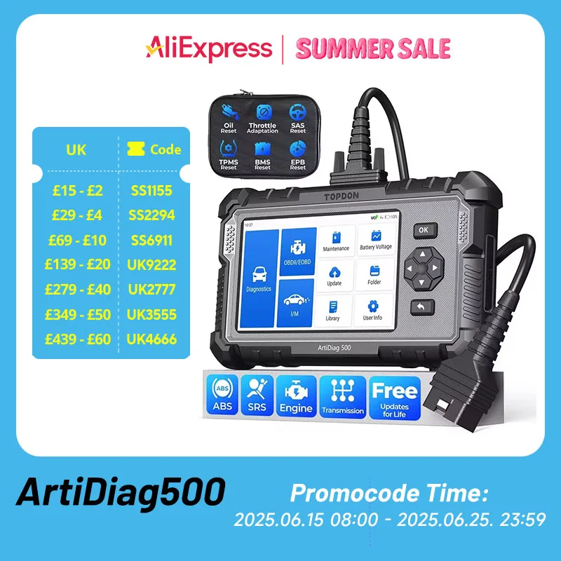 TOPDON ArtiDiag500 outils de Diagnostic de voiture Scanner OBD2 moteur/ABS/SRS/outil automobile de Transmission lecteur de Code OBD2 mise à jour gratuite