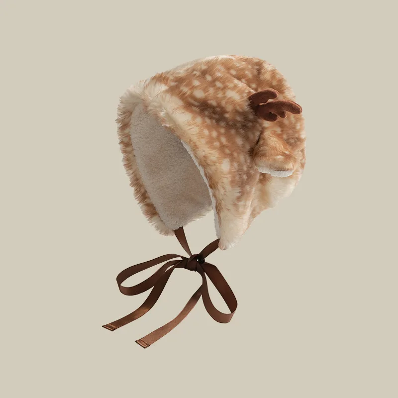 Nuevo jersey con cordones de felpa de ciervo de Navidad, sombrero para mujer con astas dulces y lindas, diadema con protección para los oídos de felpa para mantener el calor en otoño e invierno