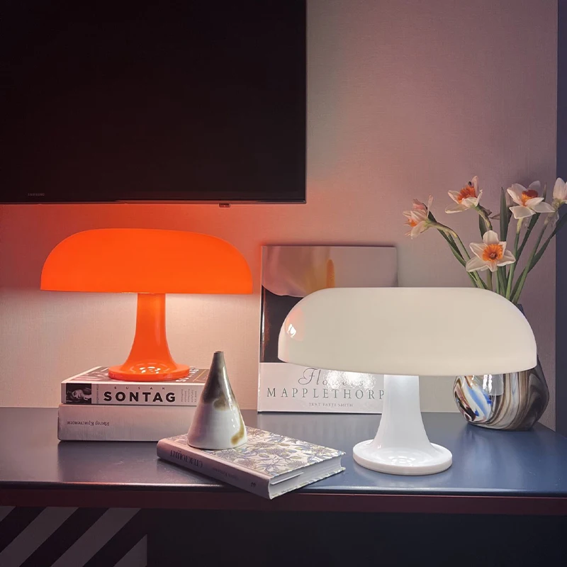 Lámpara de mesa LED con forma de seta, lámpara de noche moderna minimalista para dormitorio, lámpara de mesa decorativa naranja de diseño danés