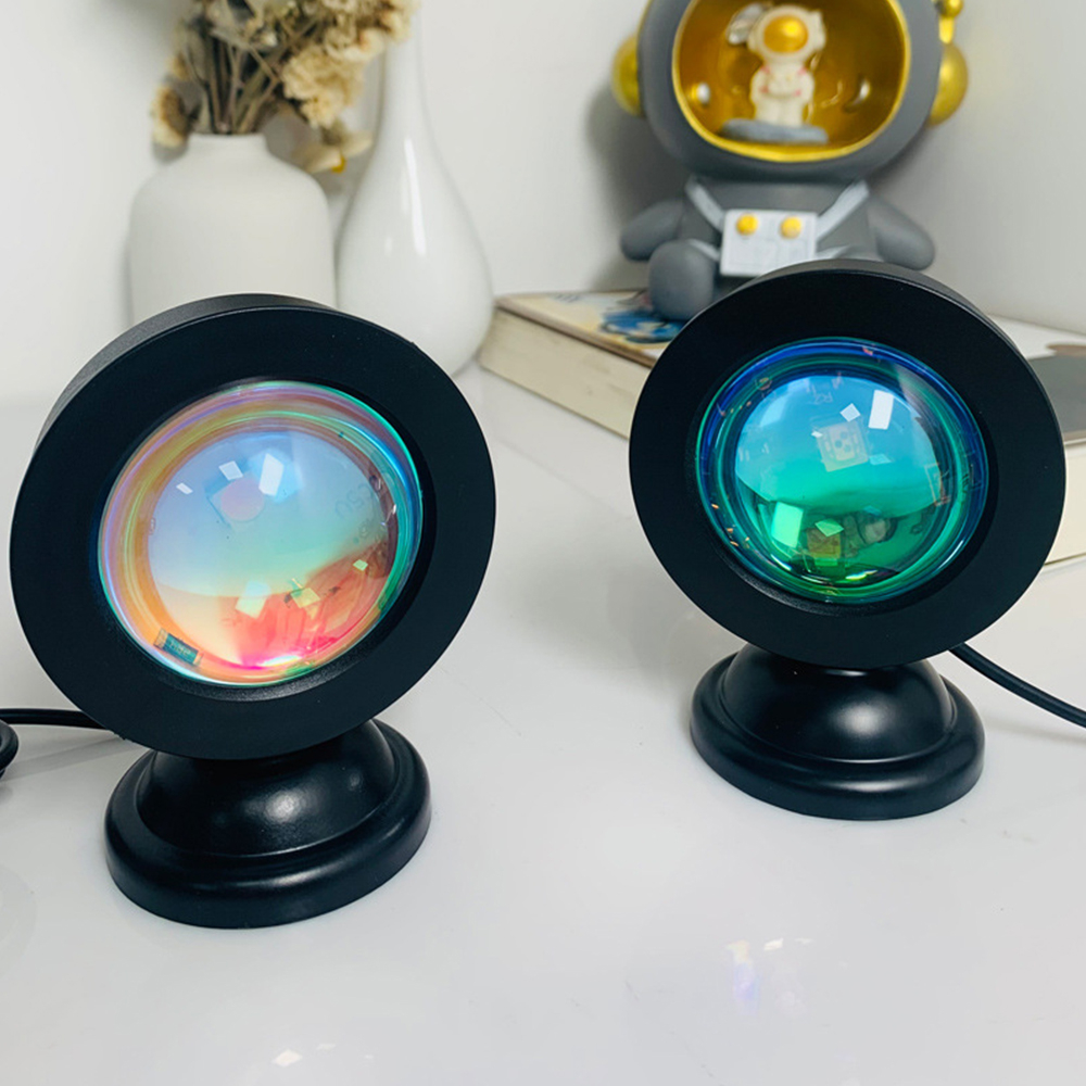Lámpara de puesta de sol USB, proyector LED de luz nocturna, proyector de 16 colores, atmósfera de arcoíris, decoración de pared de fondo para dormitorio y hogar